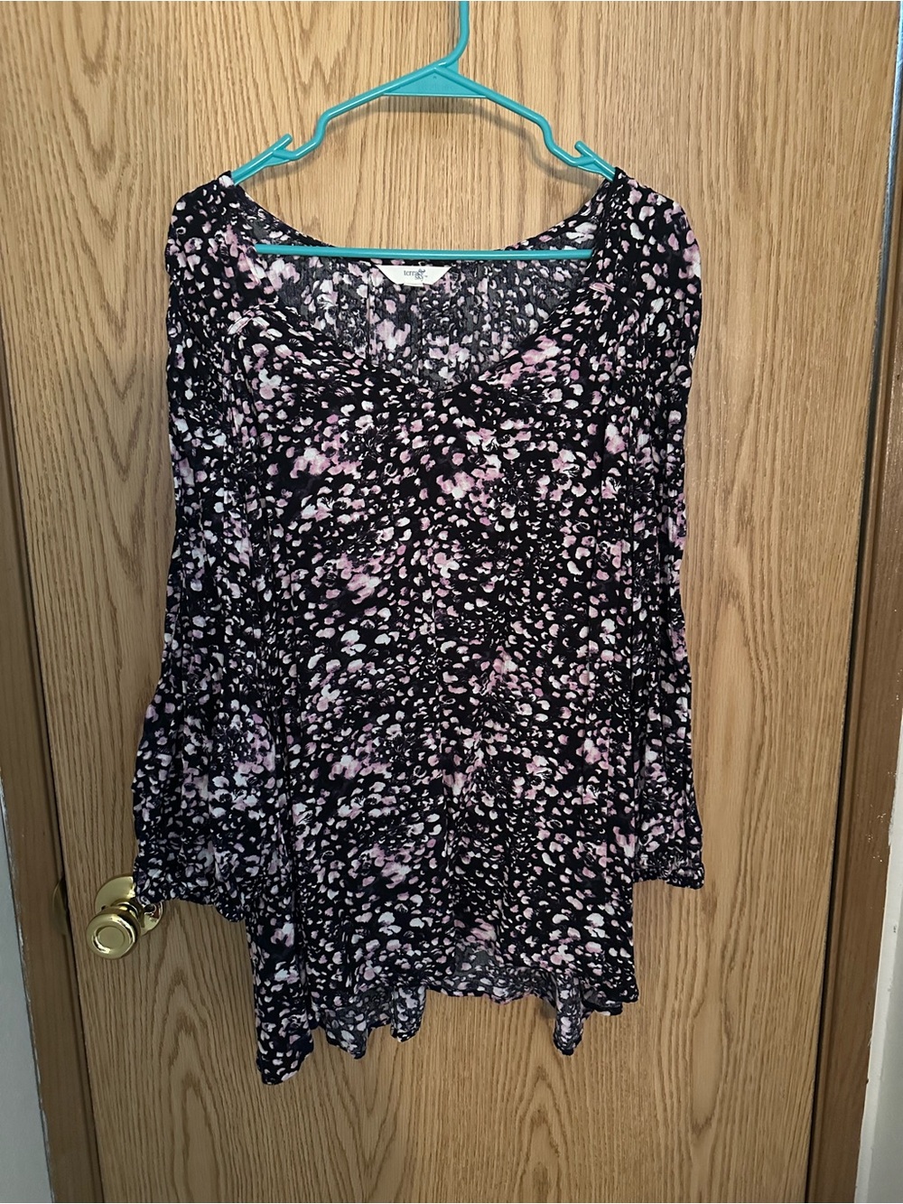 Terra & Sky Black Tunic Top with Pink Print